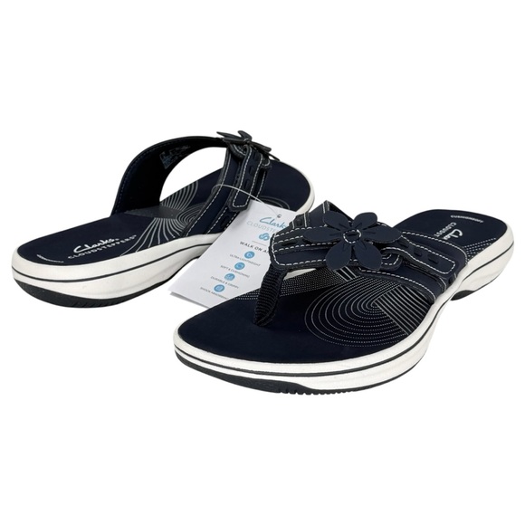 Clarks Breeze Opal Navy Faux Leather Womens Thong Sandals Size 8M - Picture 9 of 12